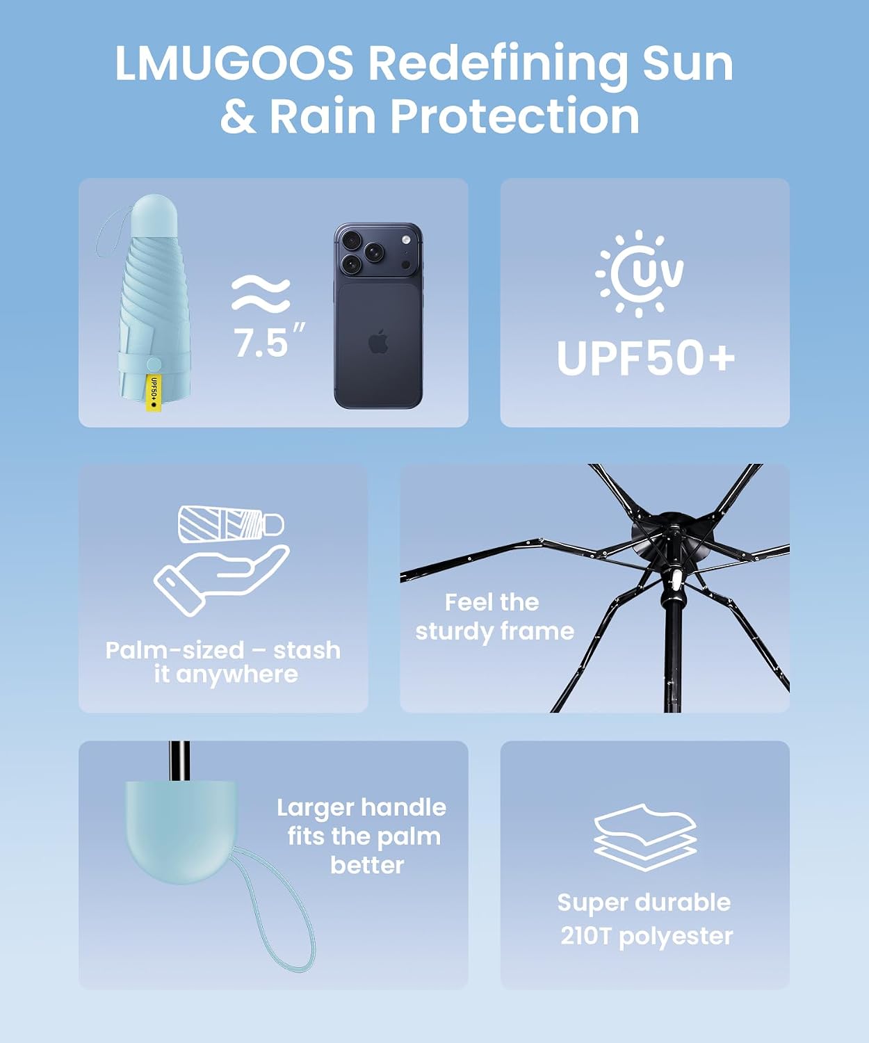 3 Pack Mini Travel Folding Umbrella,UPF 50+ UV Compact Portable Sun | Rainproof & Pocket-Friendly Size, Lightweight to Fit Backpacks, Handbags & Pockets, Perfect for Kids, Women & Men