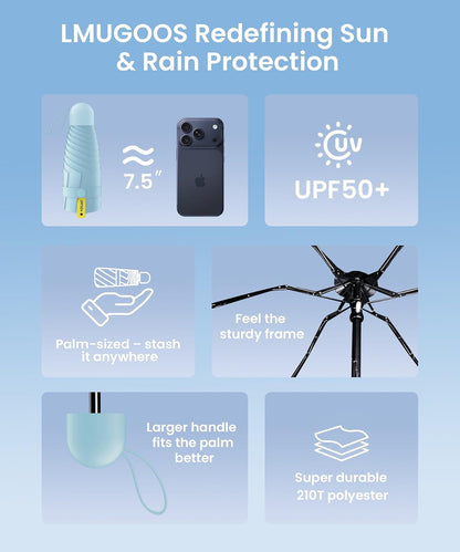 3 Pack Mini Travel Folding Umbrella,UPF 50+ UV Compact Portable Sun | Rainproof & Pocket-Friendly Size, Lightweight to Fit Backpacks, Handbags & Pockets, Perfect for Kids, Women & Men