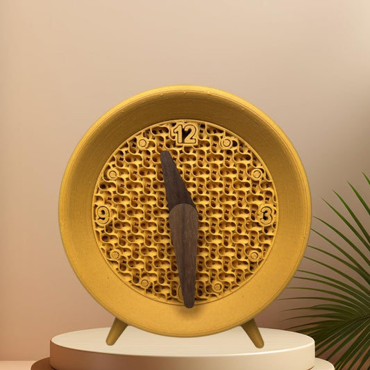 Small Analog Alarm Clock For Table Desk Shelf Bookshelf Nightstand Living Guest Room Decor Aesthetic Modern Vintage Boho Cottagecore Art Deco Cubicle Accessories Anthropologie Home (Ochre Yellow)
