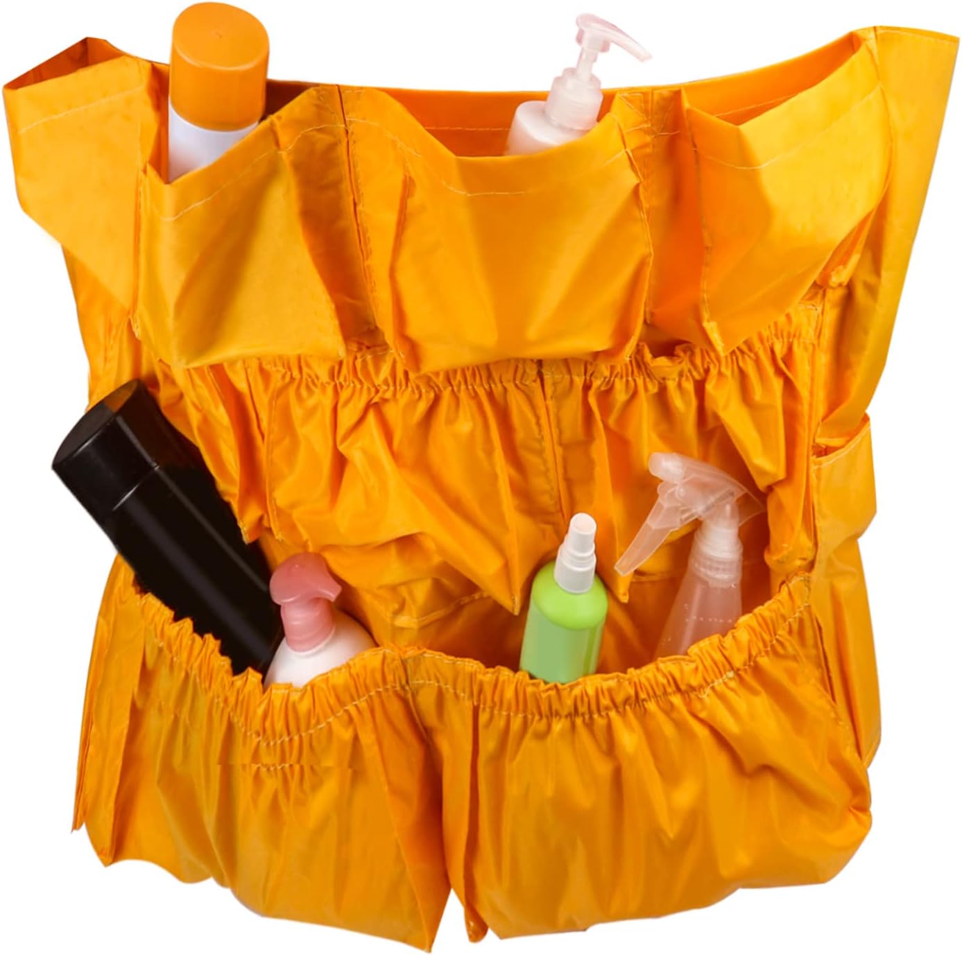 Trash Can Caddy Bag, 2 Pack 10 Pockets Commercial Cleaning Caddy Bag, Fit 32-50 Gallon Can, Round Trash Bag Holder, Garbage Bin Caddy Organizer, Yellow