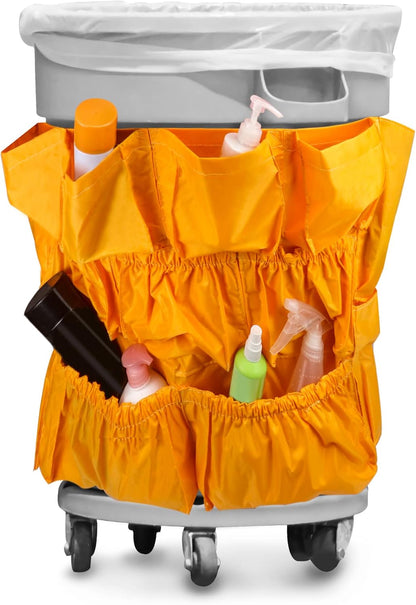 Trash Can Caddy Bag, 2 Pack 10 Pockets Commercial Cleaning Caddy Bag, Fit 32-50 Gallon Can, Round Trash Bag Holder, Garbage Bin Caddy Organizer, Yellow