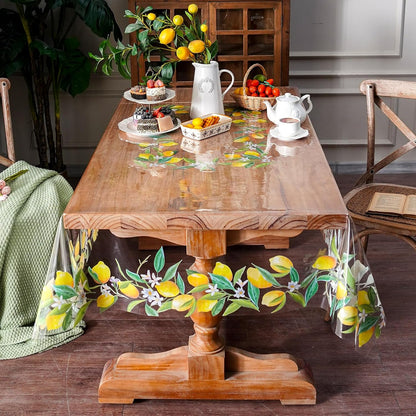 Clear Table Cover Protector Vinyl PVC Rectangle Table Cloth with Floral Print Pattern Oil Proof Wipe-able Plastic Tablecloths for Dining Tables Parties Holidays (Lemon, 60 x 84 Inches)