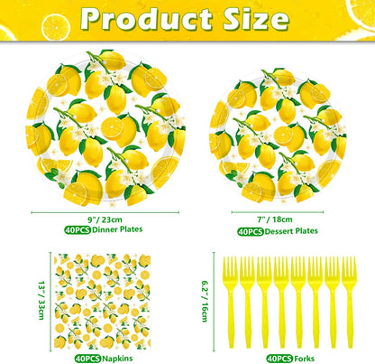 160 Pack Lemon Birthday Decorations Lemonade Theme Party Supplies Yellow Lemons Theme Tableware- Lemon Paper Plate Lemon Napkins for Lemon Theme Birthday Party Wedding Shower Supplies Serves 40