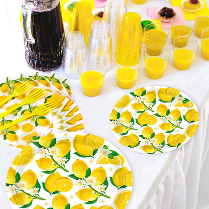 160 Pack Lemon Birthday Decorations Lemonade Theme Party Supplies Yellow Lemons Theme Tableware- Lemon Paper Plate Lemon Napkins for Lemon Theme Birthday Party Wedding Shower Supplies Serves 40