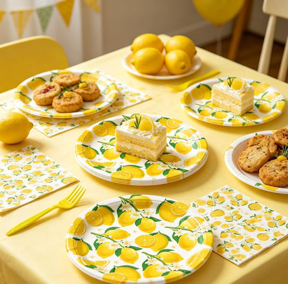 160 Pack Lemon Birthday Decorations Lemonade Theme Party Supplies Yellow Lemons Theme Tableware- Lemon Paper Plate Lemon Napkins for Lemon Theme Birthday Party Wedding Shower Supplies Serves 40