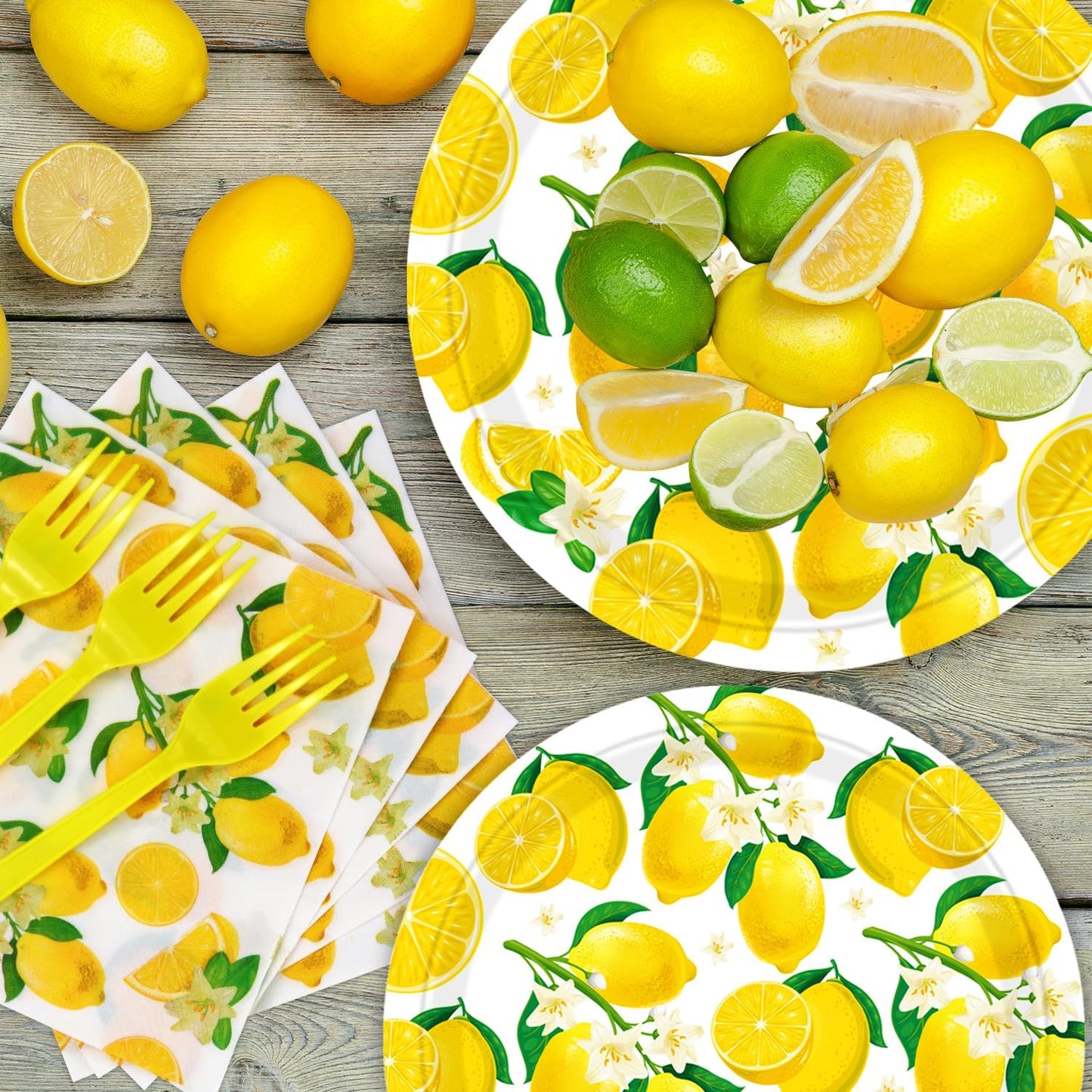160 Pack Lemon Birthday Decorations Lemonade Theme Party Supplies Yellow Lemons Theme Tableware- Lemon Paper Plate Lemon Napkins for Lemon Theme Birthday Party Wedding Shower Supplies Serves 40