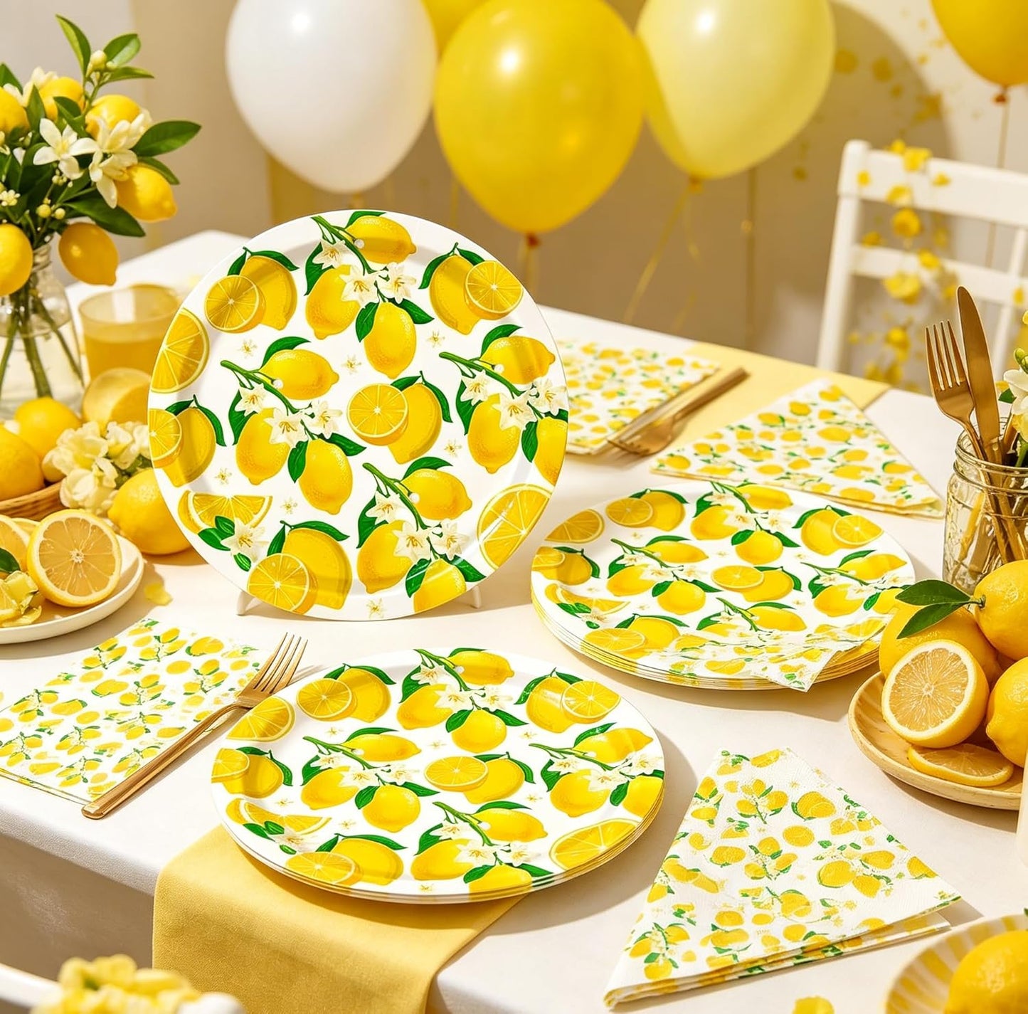 160 Pack Lemon Birthday Decorations Lemonade Theme Party Supplies Yellow Lemons Theme Tableware- Lemon Paper Plate Lemon Napkins for Lemon Theme Birthday Party Wedding Shower Supplies Serves 40