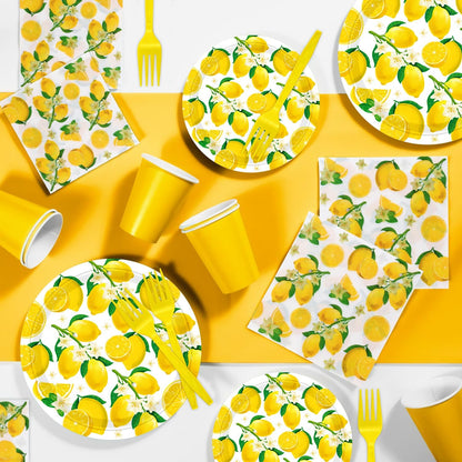 160 Pack Lemon Birthday Decorations Lemonade Theme Party Supplies Yellow Lemons Theme Tableware- Lemon Paper Plate Lemon Napkins for Lemon Theme Birthday Party Wedding Shower Supplies Serves 40