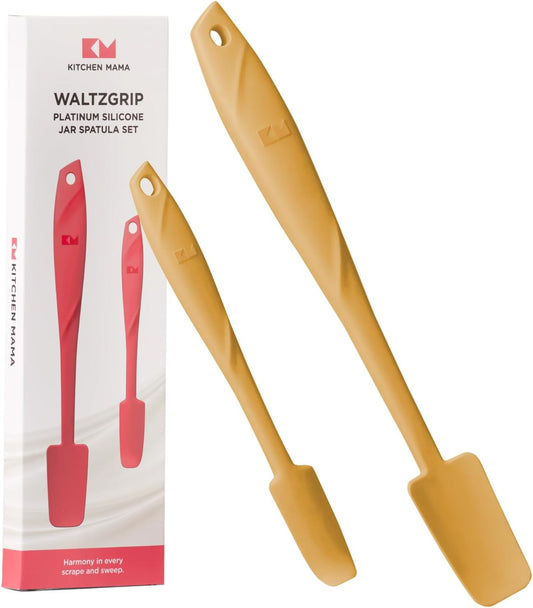 WaltzGrip Platinum Silicone Jar & Can Spatula Set, Yellow | Heat-Resistant, Dishwasher Safe, Ergonomic Grip, Perfect for Mixing and Scraping, Nonstick Cookware