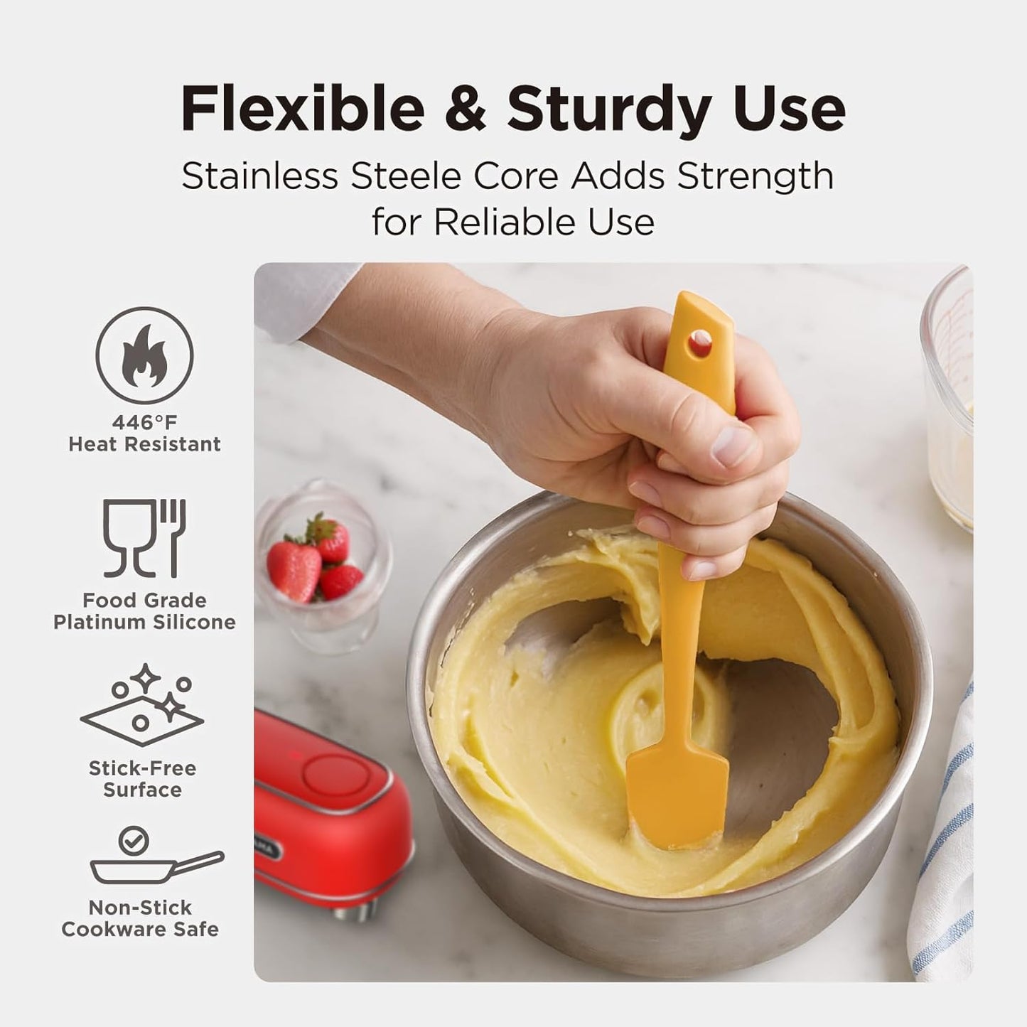 WaltzGrip Platinum Silicone Jar & Can Spatula Set, Yellow | Heat-Resistant, Dishwasher Safe, Ergonomic Grip, Perfect for Mixing and Scraping, Nonstick Cookware