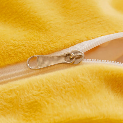 Fuzzy Yellow Comforter Cover Queen Set, Soft Furry Faux Fur Yellow Bedding Queen Set 3 Pieces (1 Plush Duvet Cover + 2 Fluffy Pillow Cases) Shaggy Bed Set, Zipper Closure