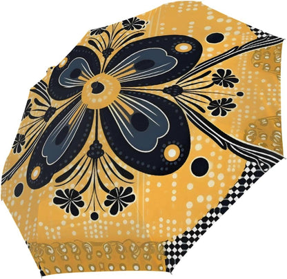 Travel Umbrella Compact Yellow Black Polka Dots Flower Rain Umbrellas Portable Automatic Umbrella for Backpack