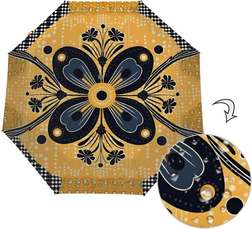 Travel Umbrella Compact Yellow Black Polka Dots Flower Rain Umbrellas Portable Automatic Umbrella for Backpack