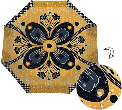 Travel Umbrella Compact Yellow Black Polka Dots Flower Rain Umbrellas Portable Automatic Umbrella for Backpack