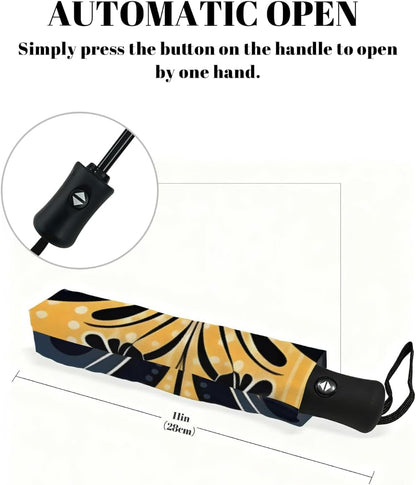 Travel Umbrella Compact Yellow Black Polka Dots Flower Rain Umbrellas Portable Automatic Umbrella for Backpack