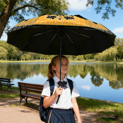 Travel Umbrella Compact Yellow Black Polka Dots Flower Rain Umbrellas Portable Automatic Umbrella for Backpack