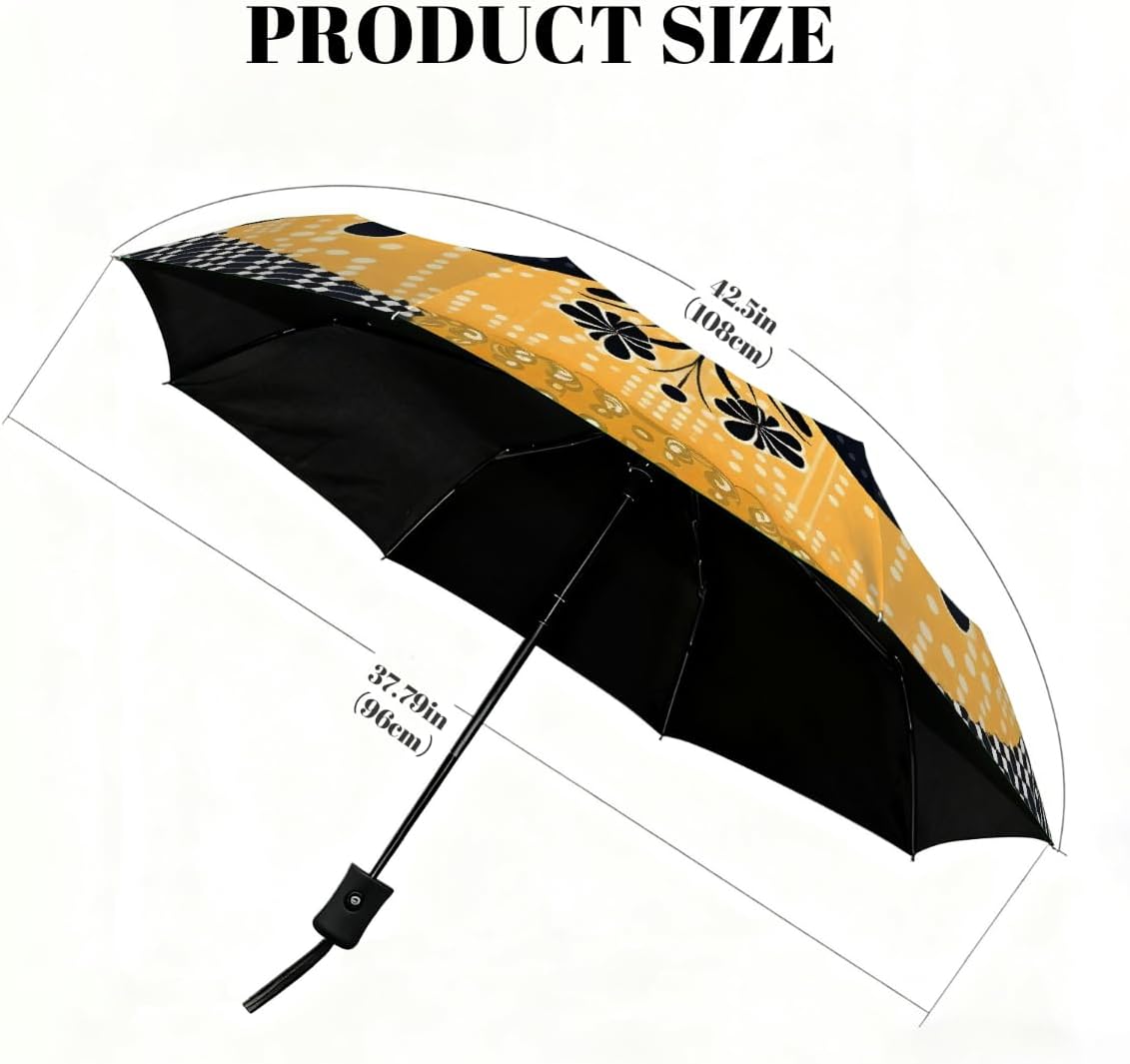 Travel Umbrella Compact Yellow Black Polka Dots Flower Rain Umbrellas Portable Automatic Umbrella for Backpack
