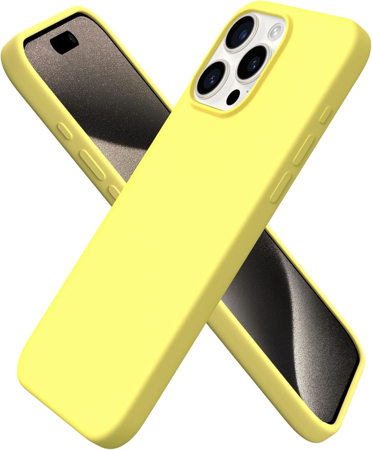 Compatible with iPhone 15 Pro Case 6.1", Liquid Silicone 3 Layers Full Covered Soft Gel Rubber Cover, Shockproof Protective Slim Phone Case with Anti-Scratch Microfiber Lining-Lemon Yellow