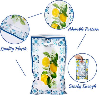 50Pcs Capri Lemon Party Favor Bag Blue Tiles Yellow Lemon Plastic Waterproof Goodie Bag Citrus Fruit Rectangular Gift Bags for Kids Birthday Baby Shower Decoration Party Favor Supplies