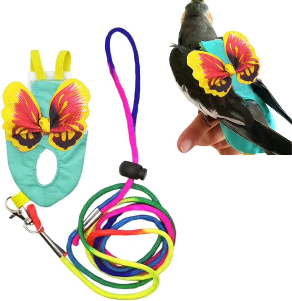 Pet Bird Diaper Harness Adjustable Parrot Harness and Leash Set Cockatiel Flight Suit with 60 Inch Leash Bow Tie Bird Flying Clothes for Conures Cockatoos Cockatiel Pigeon(Yellow, Large)