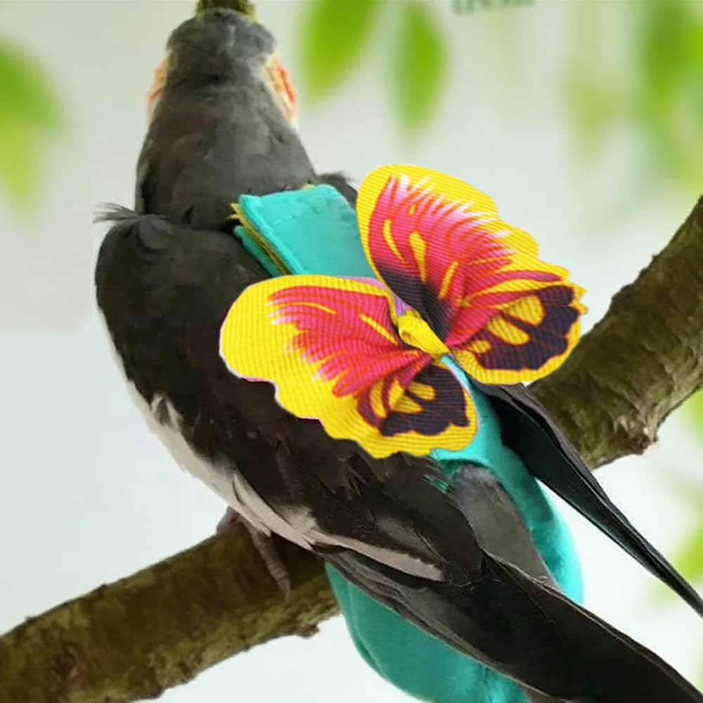 Pet Bird Diaper Harness Adjustable Parrot Harness and Leash Set Cockatiel Flight Suit with 60 Inch Leash Bow Tie Bird Flying Clothes for Conures Cockatoos Cockatiel Pigeon(Yellow, Large)