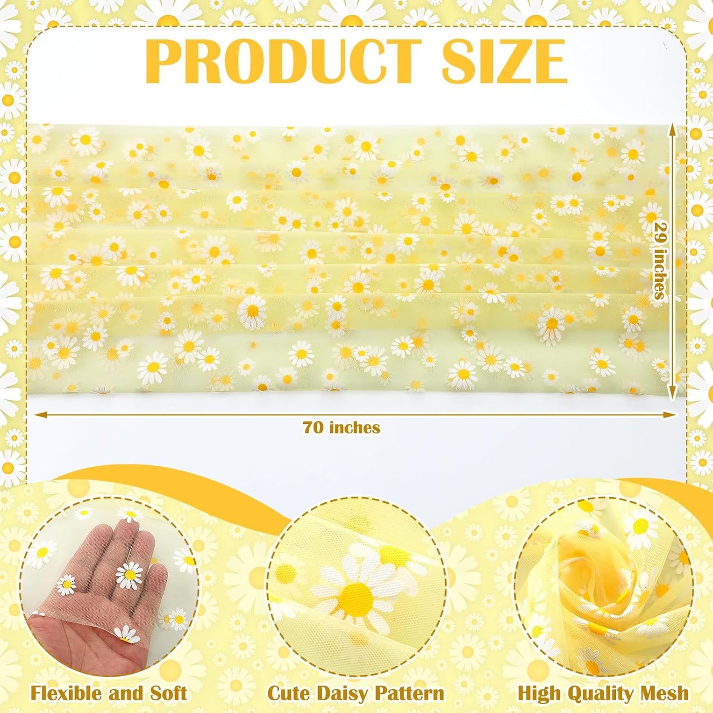 4 Pcs Yellow Daisy Table Runners 29 x 70 Inch Daisy Tulle Lace Table Runner Spring Floral Dining Tablecover for Boho Wedding Birthday Baby Shower Spring Easter Party Home Kitchen Decor