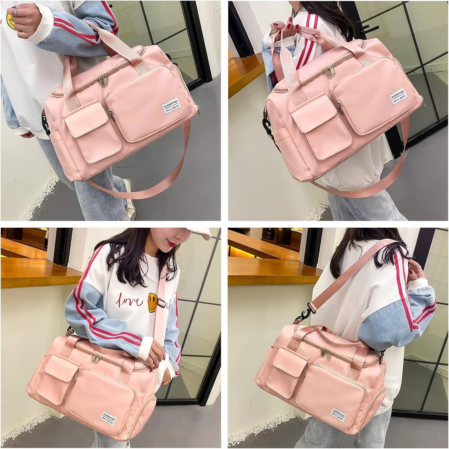 Small Gym Bag for Women, Travel Duffle Bag Carry On Weekender Bag with Shoe Compartment - Colors A