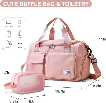 Small Gym Bag for Women, Travel Duffle Bag Carry On Weekender Bag with Shoe Compartment - Colors A