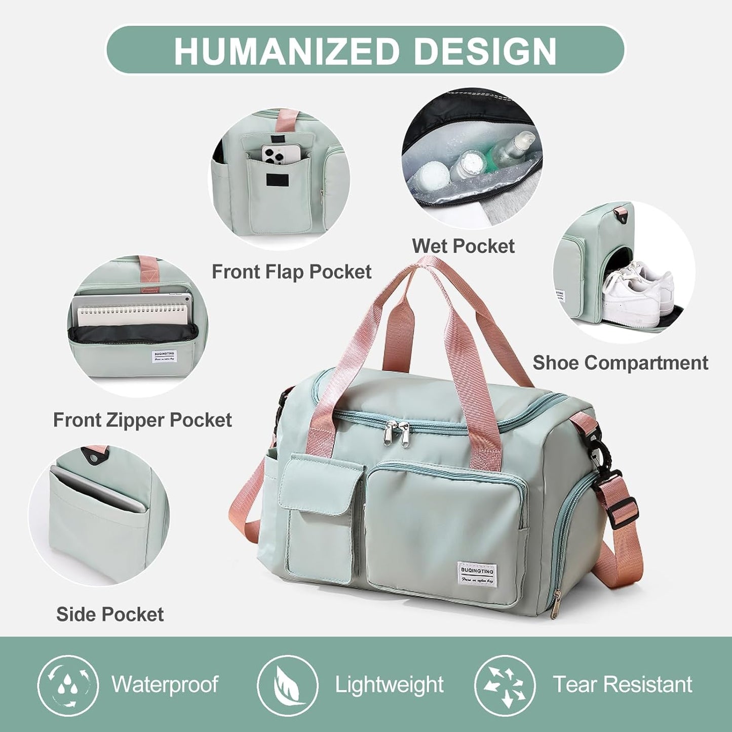 Small Gym Bag for Women, Travel Duffle Bag Carry On Weekender Bag with Shoe Compartment - Colors A