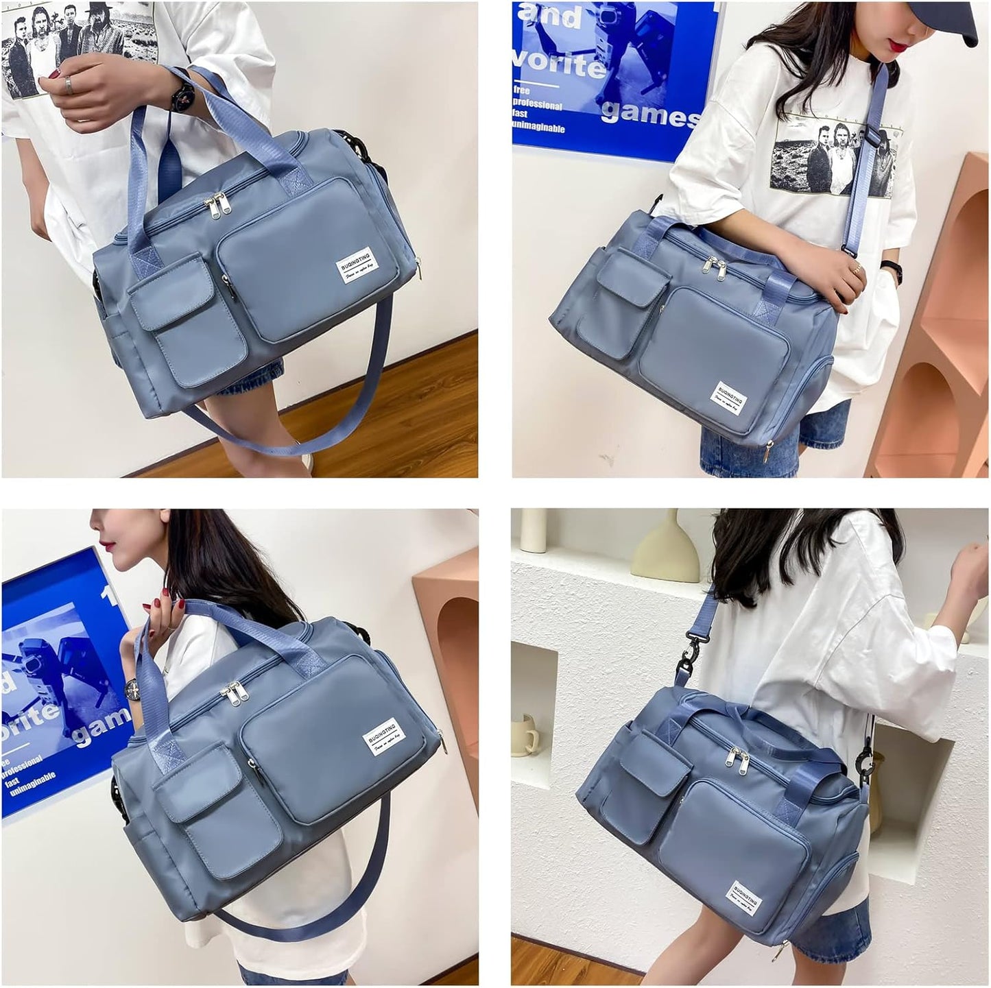 Small Gym Bag for Women, Travel Duffle Bag Carry On Weekender Bag with Shoe Compartment - Colors A