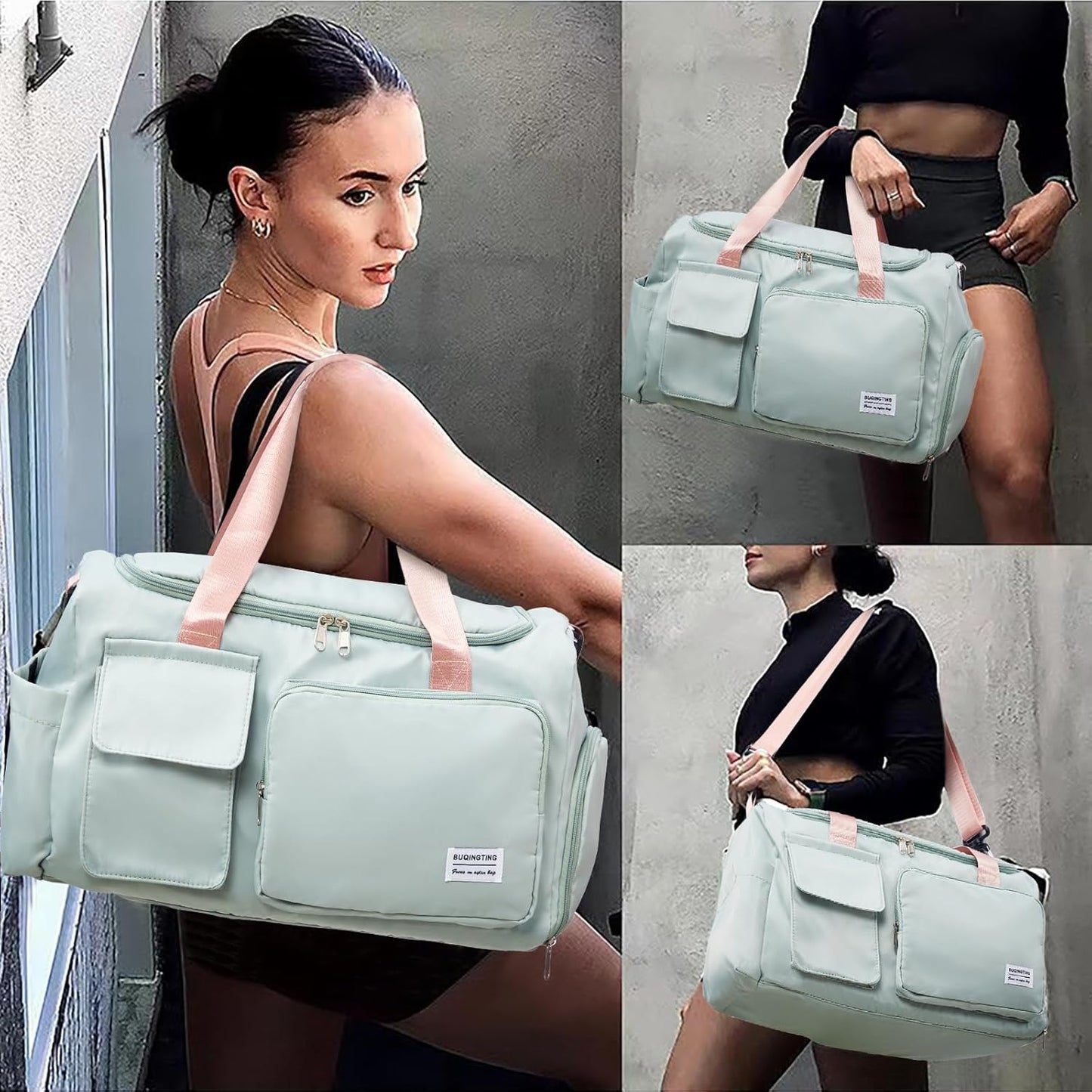 Small Gym Bag for Women, Travel Duffle Bag Carry On Weekender Bag with Shoe Compartment - Colors A