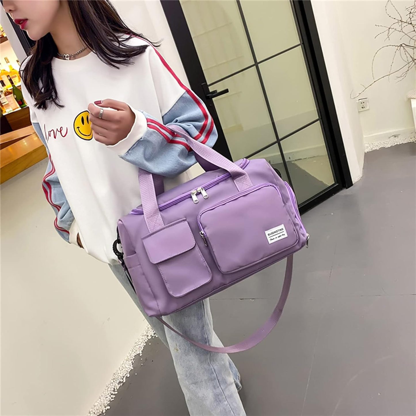 Small Gym Bag for Women, Travel Duffle Bag Carry On Weekender Bag with Shoe Compartment - Colors A