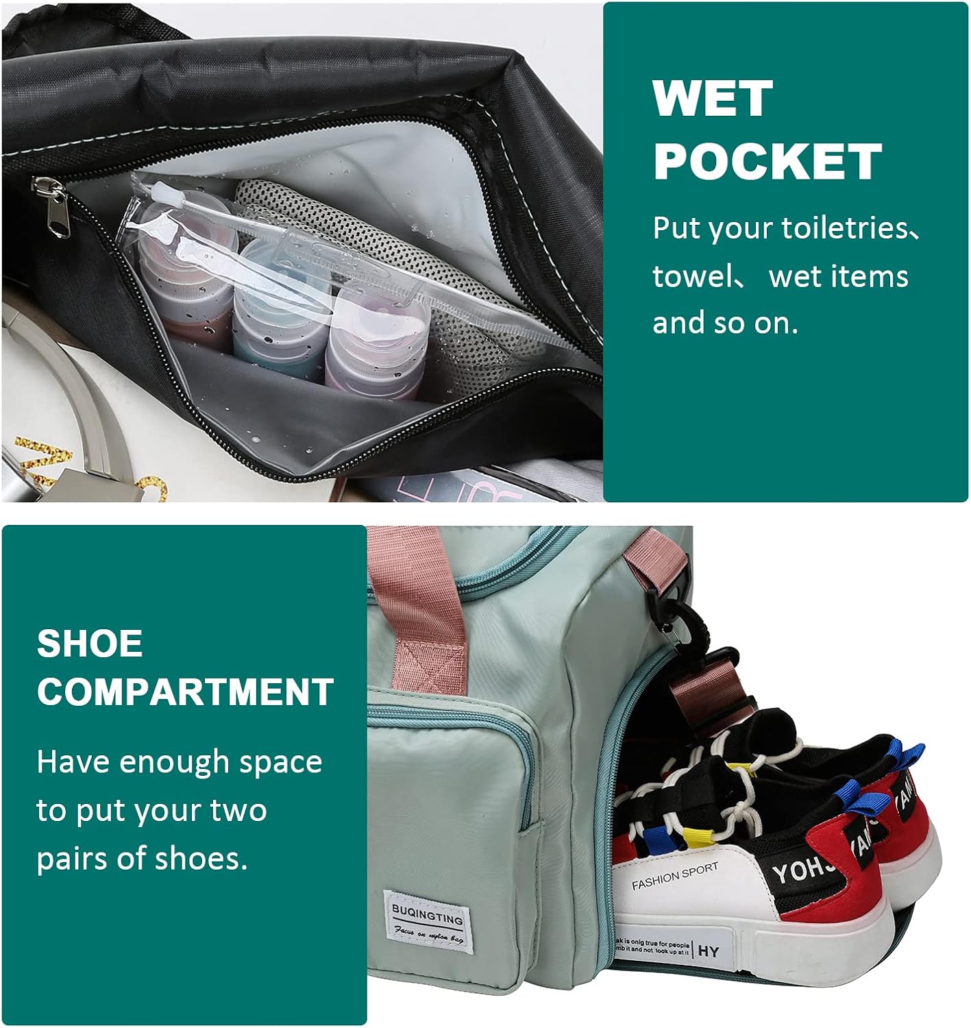 Small Gym Bag for Women, Travel Duffle Bag Carry On Weekender Bag with Shoe Compartment - Colors A