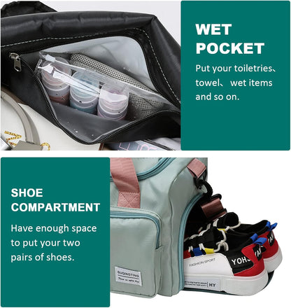 Small Gym Bag for Women, Travel Duffle Bag Carry On Weekender Bag with Shoe Compartment - Colors A