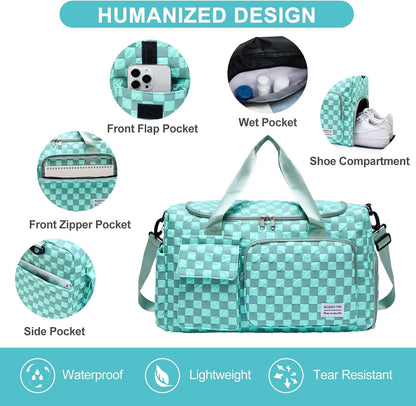 Small Gym Bag for Women, Travel Duffle Bag Carry On Weekender Bag with Shoe Compartment - Colors A