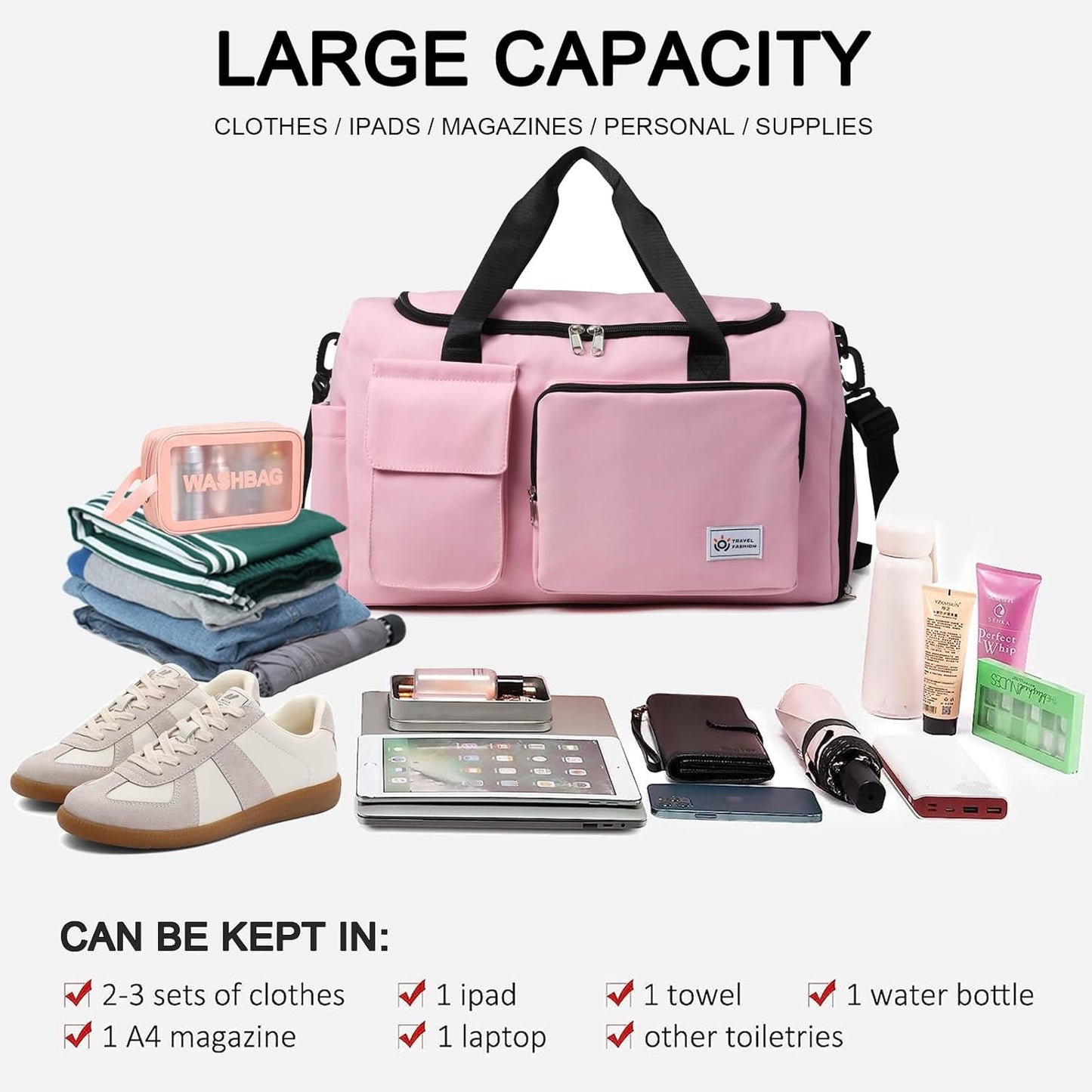 Small Gym Bag for Women, Travel Duffle Bag Carry On Weekender Bag with Shoe Compartment - Colors A