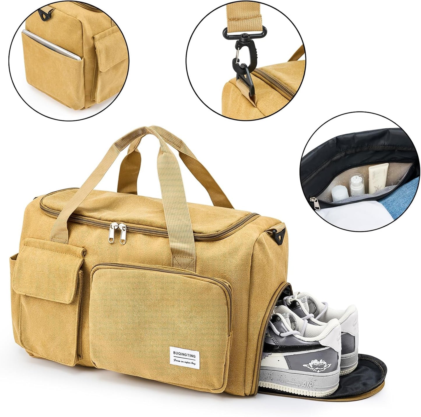 Small Gym Bag for Women, Travel Duffle Bag Carry On Weekender Bag with Shoe Compartment - Colors A