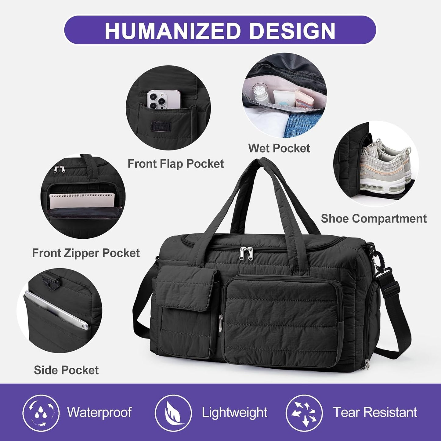 Small Gym Bag for Women, Travel Duffle Bag Carry On Weekender Bag with Shoe Compartment - Colors A
