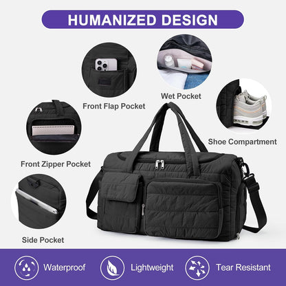 Small Gym Bag for Women, Travel Duffle Bag Carry On Weekender Bag with Shoe Compartment - Colors A
