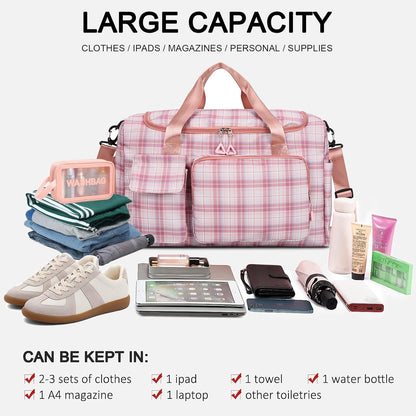 Small Gym Bag for Women, Travel Duffle Bag Carry On Weekender Bag with Shoe Compartment - Colors A