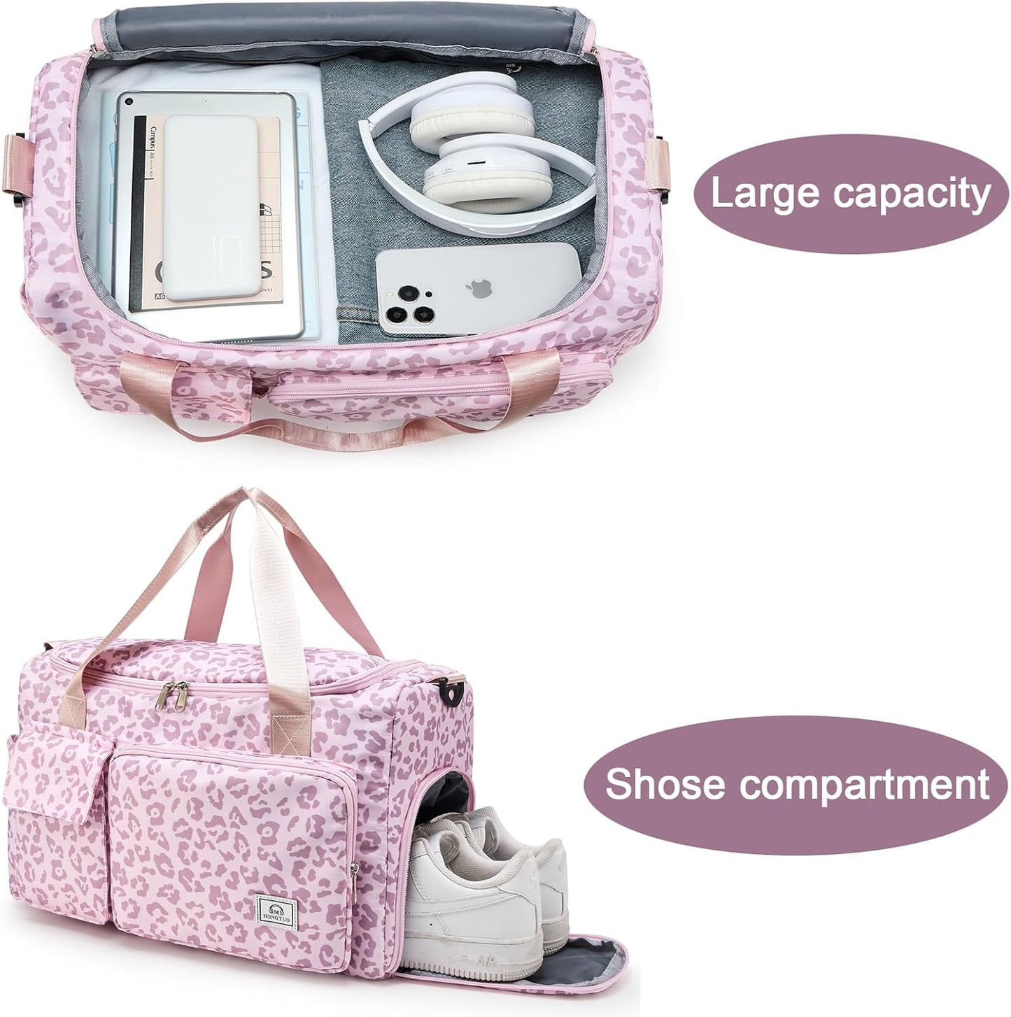Small Gym Bag for Women, Travel Duffle Bag Carry On Weekender Bag with Shoe Compartment - Colors A