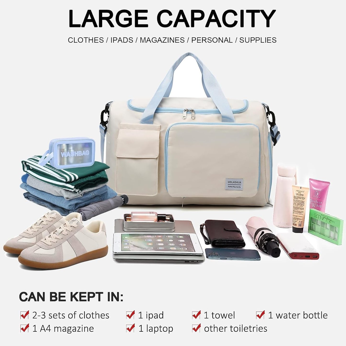 Small Gym Bag for Women, Travel Duffle Bag Carry On Weekender Bag with Shoe Compartment - Colors A