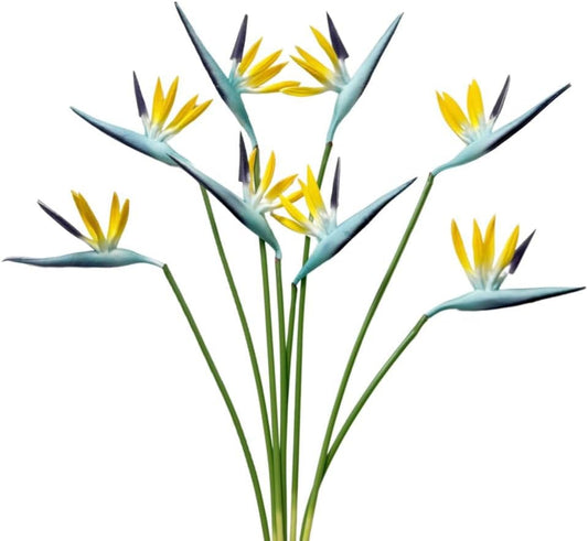 Medium Bird of Paradise 8 Pcs 23 Inch Permanent Flower Stem,Real Touch Flowers Soft Rubber PU Artificial Plants for Home Office (Navy Blue+Yellow)