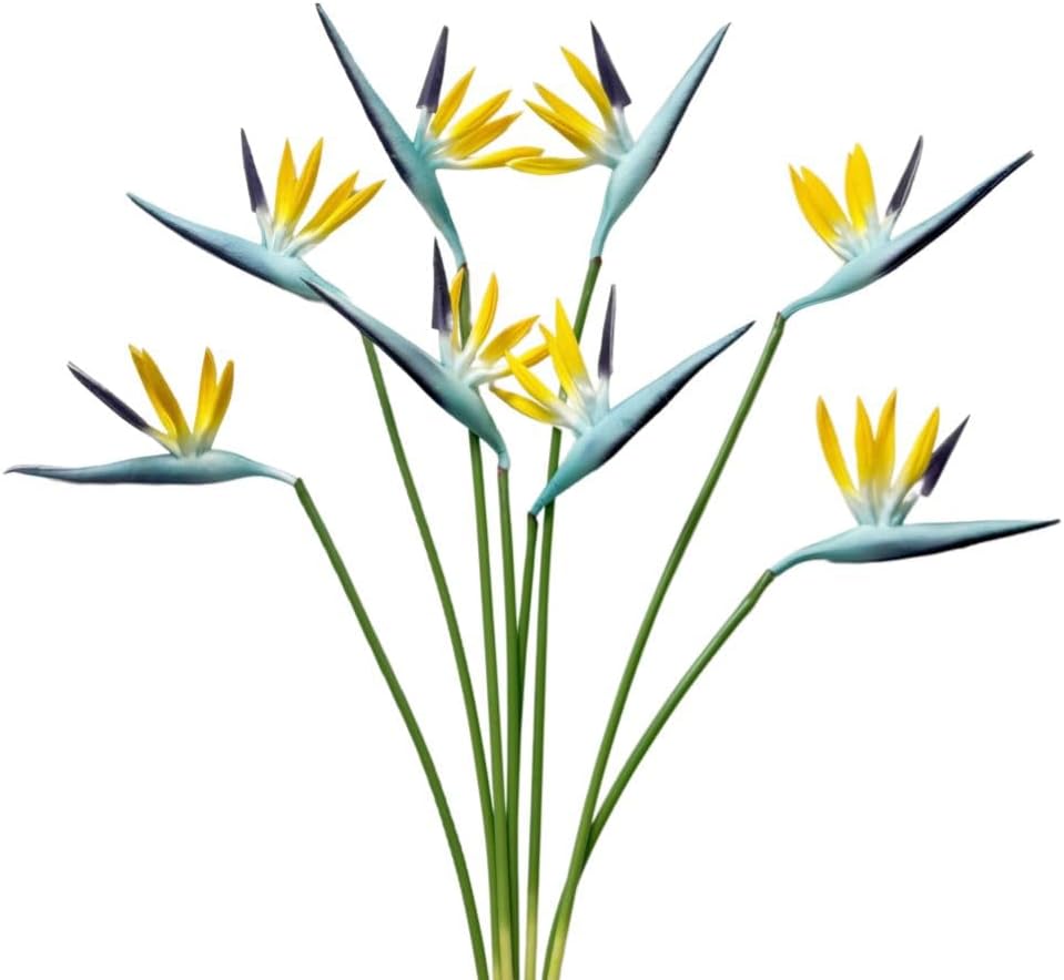 Medium Bird of Paradise 8 Pcs 23 Inch Permanent Flower Stem,Real Touch Flowers Soft Rubber PU Artificial Plants for Home Office (Navy Blue+Yellow)