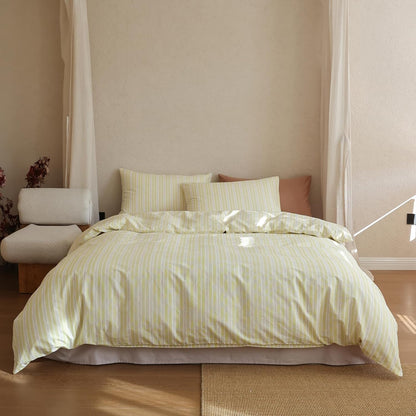 Floral Comforter Full Yellow Striped Bedding Set Fluffy Cotton Down Alternative Girls Bedding Comforter Sets Cozy Boho Stripe Light Weight Bed Comforter with 2 Pillowcases