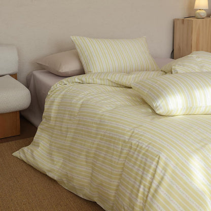 Floral Comforter Full Yellow Striped Bedding Set Fluffy Cotton Down Alternative Girls Bedding Comforter Sets Cozy Boho Stripe Light Weight Bed Comforter with 2 Pillowcases