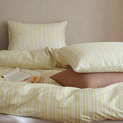 Floral Comforter Full Yellow Striped Bedding Set Fluffy Cotton Down Alternative Girls Bedding Comforter Sets Cozy Boho Stripe Light Weight Bed Comforter with 2 Pillowcases