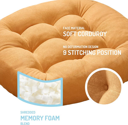 Meditation Floor Pillow, Round Large Pillows Seating for Adults, Tufted Corduroy Cushion for Tatami Living Room, Orange Yellow 22 Inch