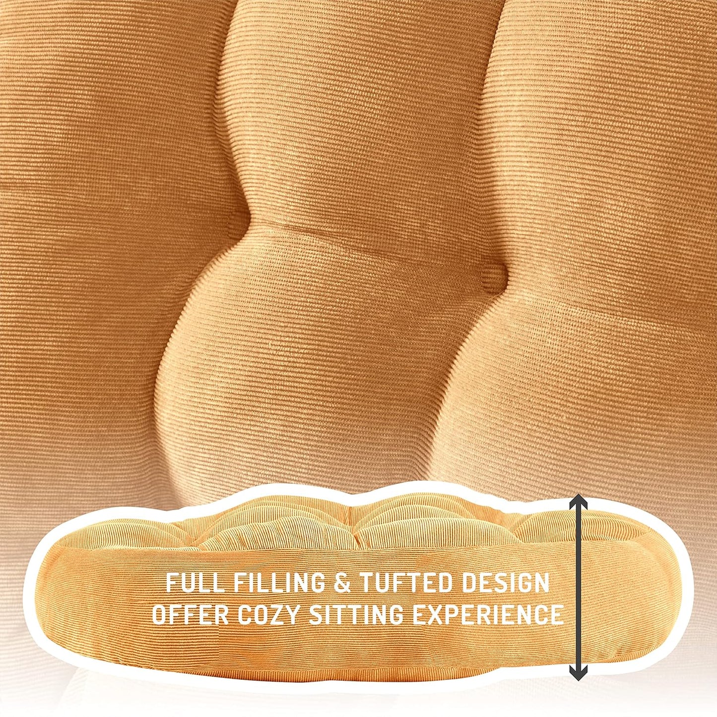 Meditation Floor Pillow, Round Large Pillows Seating for Adults, Tufted Corduroy Cushion for Tatami Living Room, Orange Yellow 22 Inch