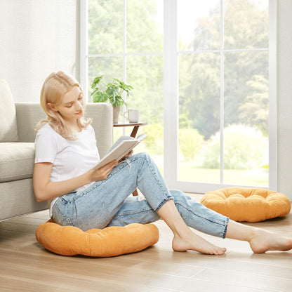 Meditation Floor Pillow, Round Large Pillows Seating for Adults, Tufted Corduroy Cushion for Tatami Living Room, Orange Yellow 22 Inch